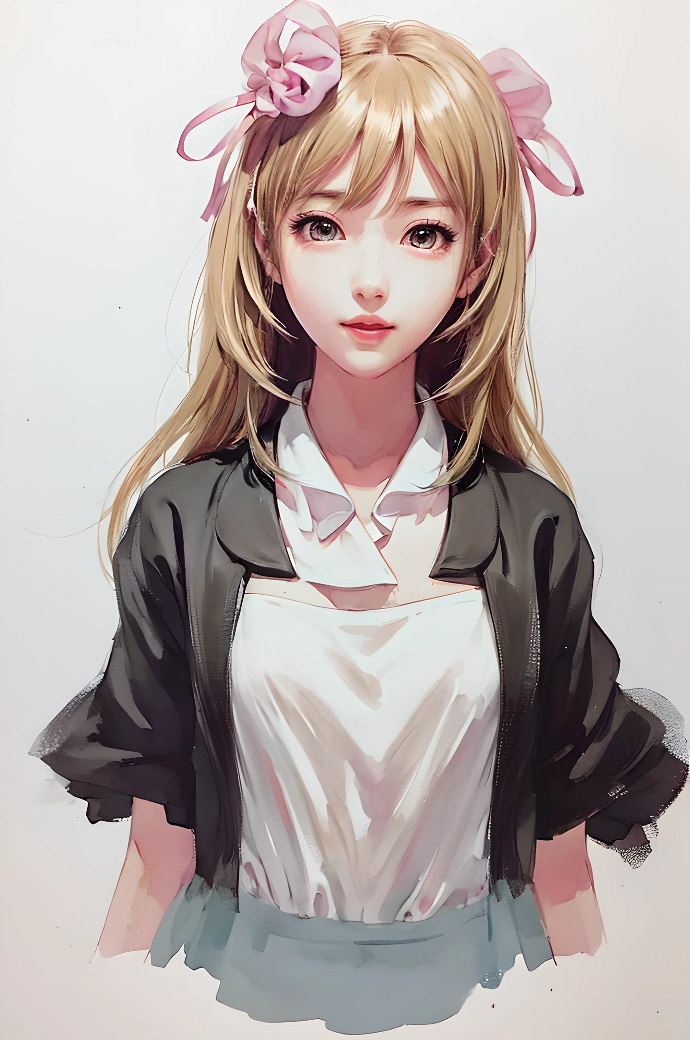 Anime girl with long hair and a pink bow in her hair - SeaArt AI