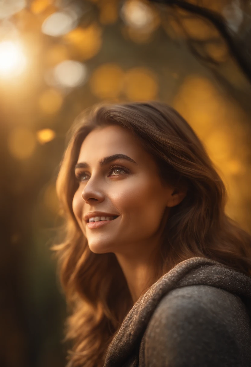 1girl,magic,mountain,brown hair,golden tree,shot from waist up,studying,surprised face,beautiful smile,saturated image,(best quality,4k,8k,highres,masterpiece:1.2),ultra-detailed,(realistic,photorealistic,photo-realistic:1.37),HDR,UHD,studio lighting,extremely detailed eyes and face,sharp focus,long eyelashes,vivid colors,portraits,((strong bokeh blur effect)),warm-toned lighting