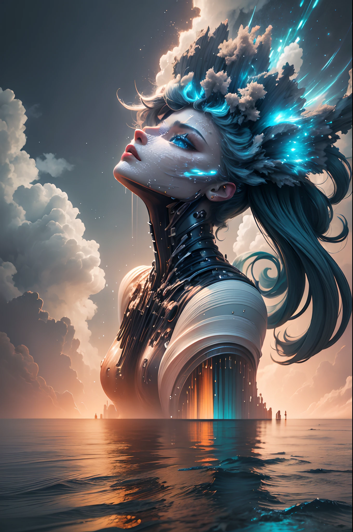 pixel sorting, [very pretty mecha girl:10] emerged in eternal tera stream of everlasting data flowing through infinite light dispersion loop in the world of chaotic undulation optical illusions, celestial outerworld, lut, hdr, dramatic light, digital art, redshift render, raytraced image, behance hd