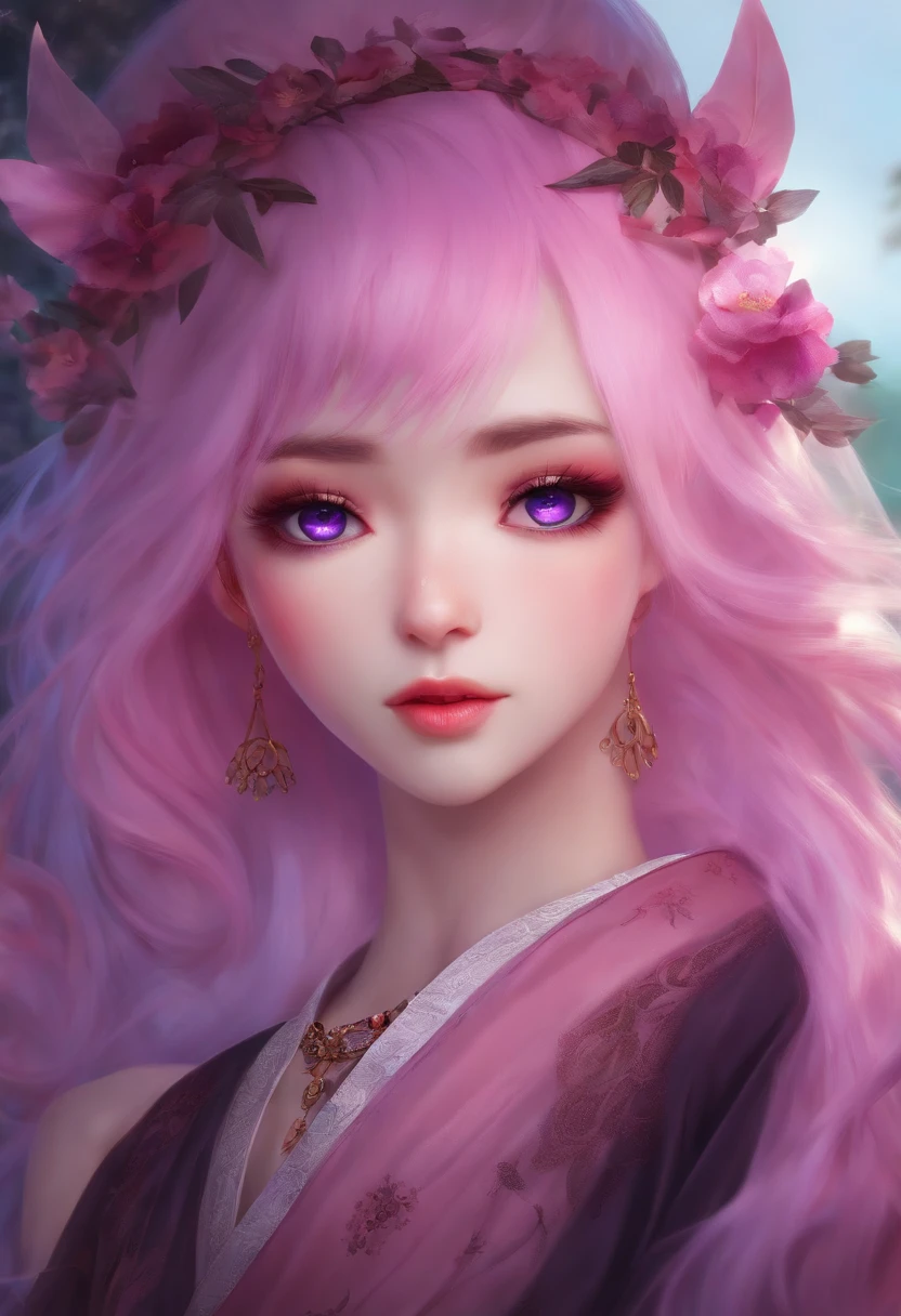 Yae Miko, Pink hair, Purple eyes, Shimoo Art Style