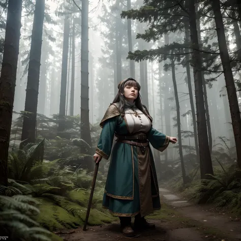 Mist in the Woods, A female dwarf is taking a brief respite, wearing fully clothed dress, giga_busty