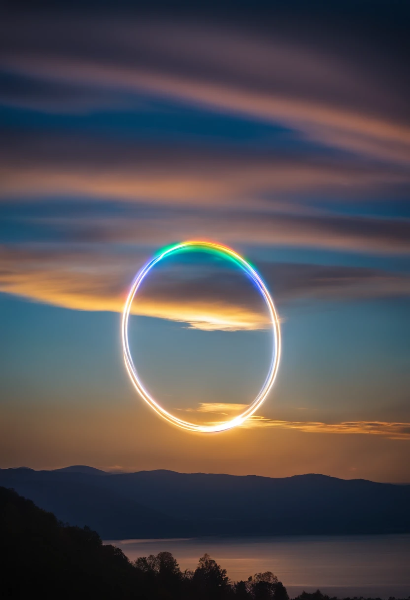 Close up of iridescent circle in the sky, ethereal rainbows, Rainbow clouds, A very colorful heaven, Rainbow clouds, Holy Light Halo, sunny rainbow galaxy stormy sea, Rainbow in the sky, Optical Synchrotron Halo, ethereal rainbow nimbus, Prism Halo, bright rainbow nimbus, a glowing halo, Iridescent sky, Heavenly Light, Beautiful images ever created