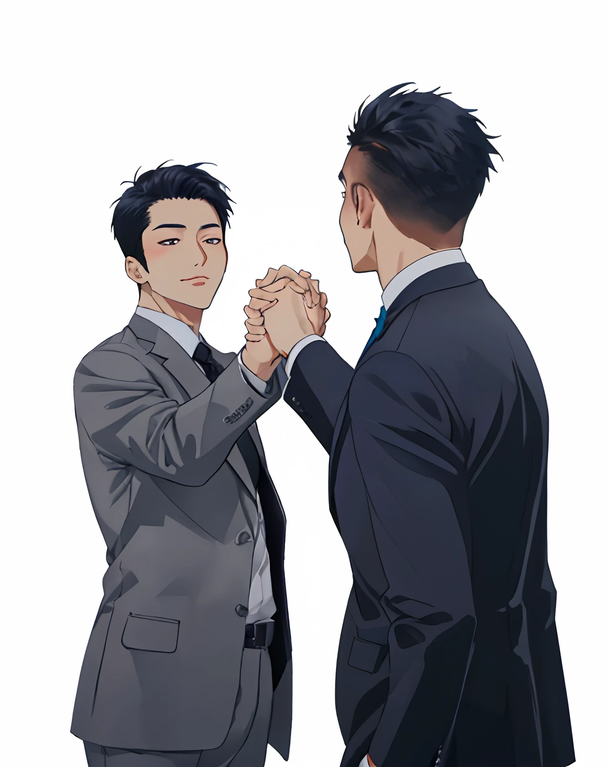 Anime image of two men in suits shaking hands - SeaArt AI