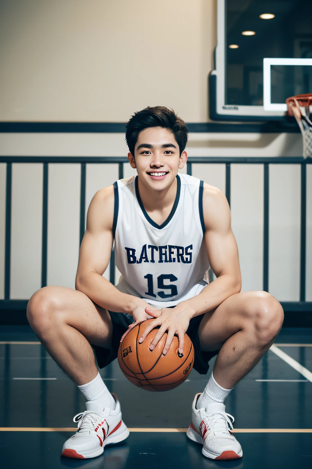 Arafed male basketball player sitting on the floor with a basketball -  SeaArt AI