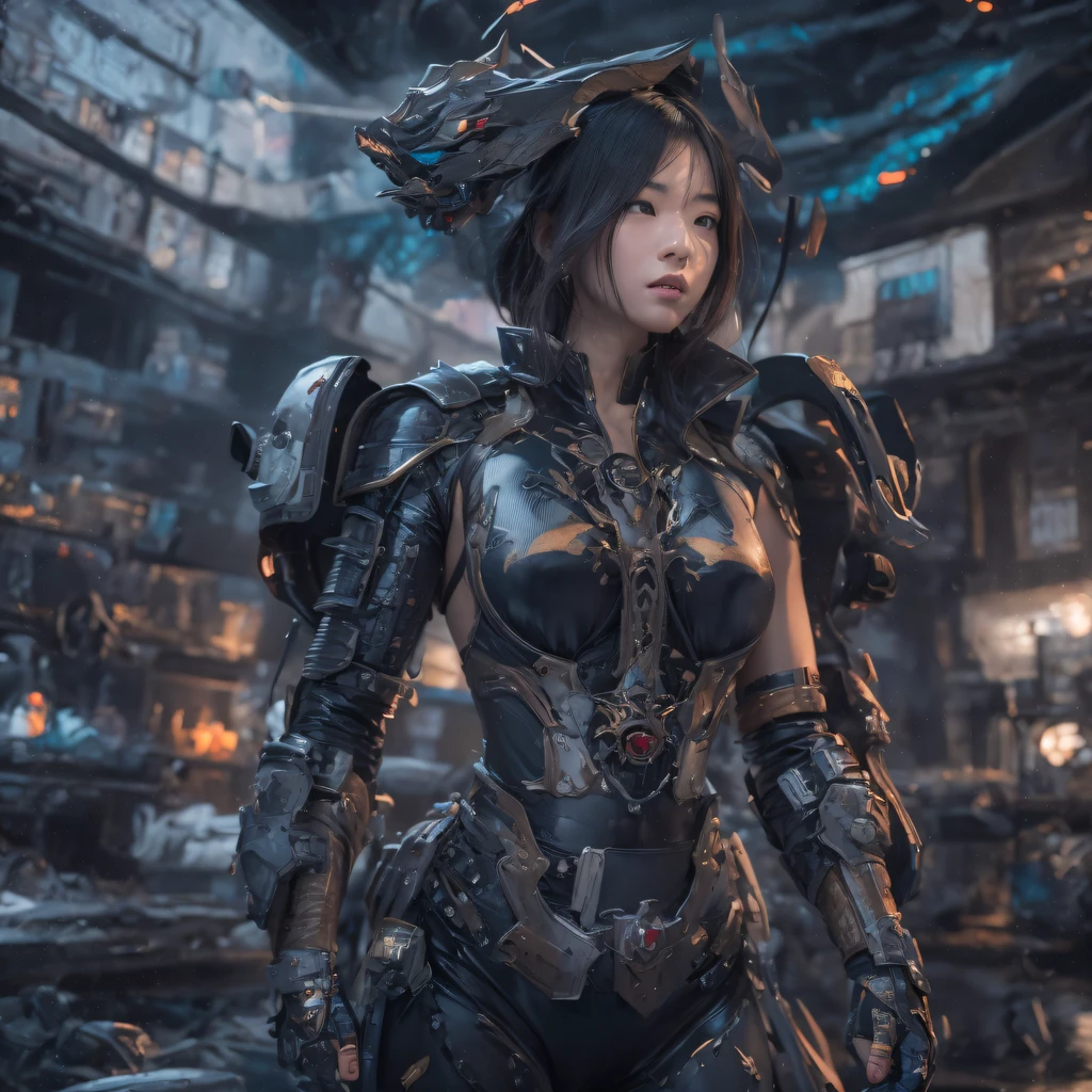 Mecha Female CG Giant Secret Realm，Asian woman poses in colorful futuristic matte armor, Realistic secret mech girl rendering, detailed face of a asian girl, Reality in the secret world, Smooth CG art, Realistic. cheng yi, Realistic secret style, A lovely secret rendering, Rendu portrait 8k, Render character art 8 K, Realistic portrait of a mecha woman， （Linen batik scarf）， Angry fighting stance， looking at the ground， Batik linen bandana， Mecha Female Secret Realm（Abstract propylene splash：1.2）， Dark clouds lightning background，ruins（realisticlying：1.4），Black color hair，Flour fluttering，Telephoto lens high， A high resolution， the detail， RAW photogr， Sharp Re， Nikon D850 Film Stock Photo by Jefferies Lee 4 Kodak Portra 400 Camera F1.6 shots, Rich colors, ultra-realistic vivid textures, Dramatic lighting，8K quality, Girls，Backstreets， Dark clouds lightning background（realisticlying：1.4），Black color hair，Uncharted， RAW photogr， Sharp Re， Nikon D850 Film Stock Photo by Jefferies Lee 4 Kodak Portra 400 Camera F1.6 shots, Rich colors, ultra-realistic vivid textures, Drama light film CG agency，Tropical canyon battle scene、Mecha woman、Faraway view、intense battles、high detal、masuter piece、NSFW，Mecha Woman Doomsday Ruins（Uncharted）Climb the streets（Armageddon）eyes filled with angry，Clenched his fists