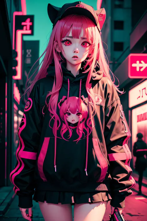 anime phonk girl horror album cover with neon red colors - SeaArt AI