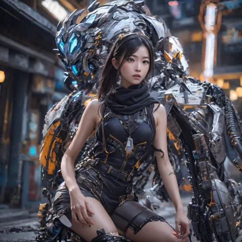 Mecha Female CG Giant Secret Realm，Asian woman poses in colorful futuristic matte armor, Realistic secret mech girl rendering, d...