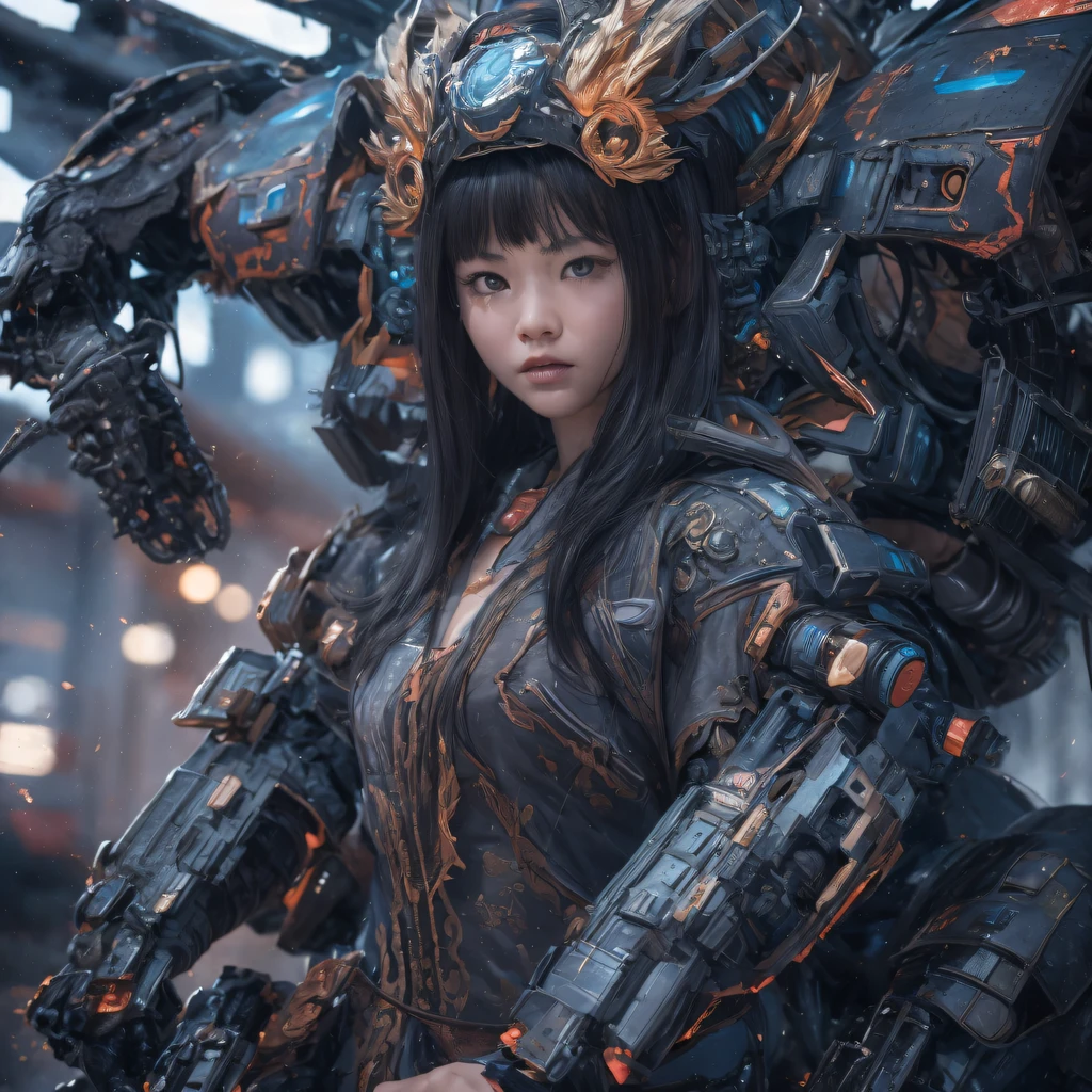 Mecha Female CG Giant Secret Realm，Asian woman poses in colorful futuristic matte armor, Realistic secret mech girl rendering, detailed face of a asian girl, Reality in the secret world, Smooth CG art, Realistic. Cheng Yi, Realistic secret style, A lovely secret rendering, Rendu portrait 8k, Render character art 8 K, Realistic portrait of a mecha woman， （Linen batik scarf）， Angry fighting stance， looking at the ground， Batik linen bandana， Mecha Female Secret Realm（Abstract propylene splash：1.2）， Dark clouds lightning background，废墟（realisticlying：1.4），Black color hair，Flour fluttering，Telephoto lens high， A high resolution， the detail， RAW photogr， Sharp Re， Nikon D850 Film Stock Photo by Jefferies Lee 4 Kodak Portra 400 Camera F1.6 shots, Rich colors, ultra-realistic vivid textures, Dramatic lighting，8K quality, Girls，Backstreets， Dark clouds lightning background（realisticlying：1.4），Black color hair，Uncharted， RAW photogr， Sharp Re， Nikon D850 Film Stock Photo by Jefferies Lee 4 Kodak Portra 400 Camera F1.6 shots, Rich colors, ultra-realistic vivid textures, Drama light film CG agency，Tropical canyon battle scene、Mecha woman、Faraway view、intense battles、high detal、masuter piece、NSFW，Mecha Woman Doomsday Ruins（Uncharted）Climb the streets（Armageddon）eyes filled with angry，Clenched his fists