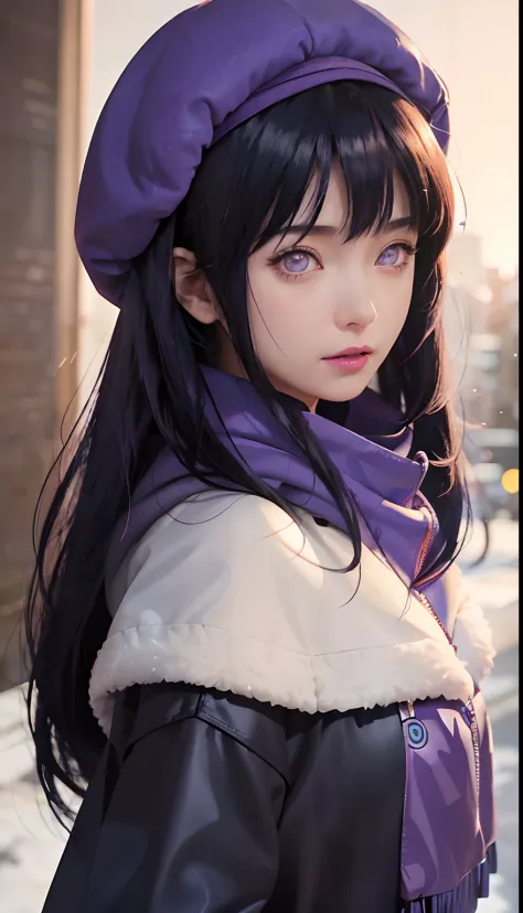 a close up of a person with long hair and a hoodie, hinata hyuga, hinata hyuga from naruto, from naruto, as an anime character, ...