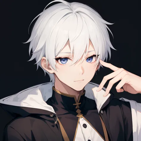 1boy，White hair，黑The eye