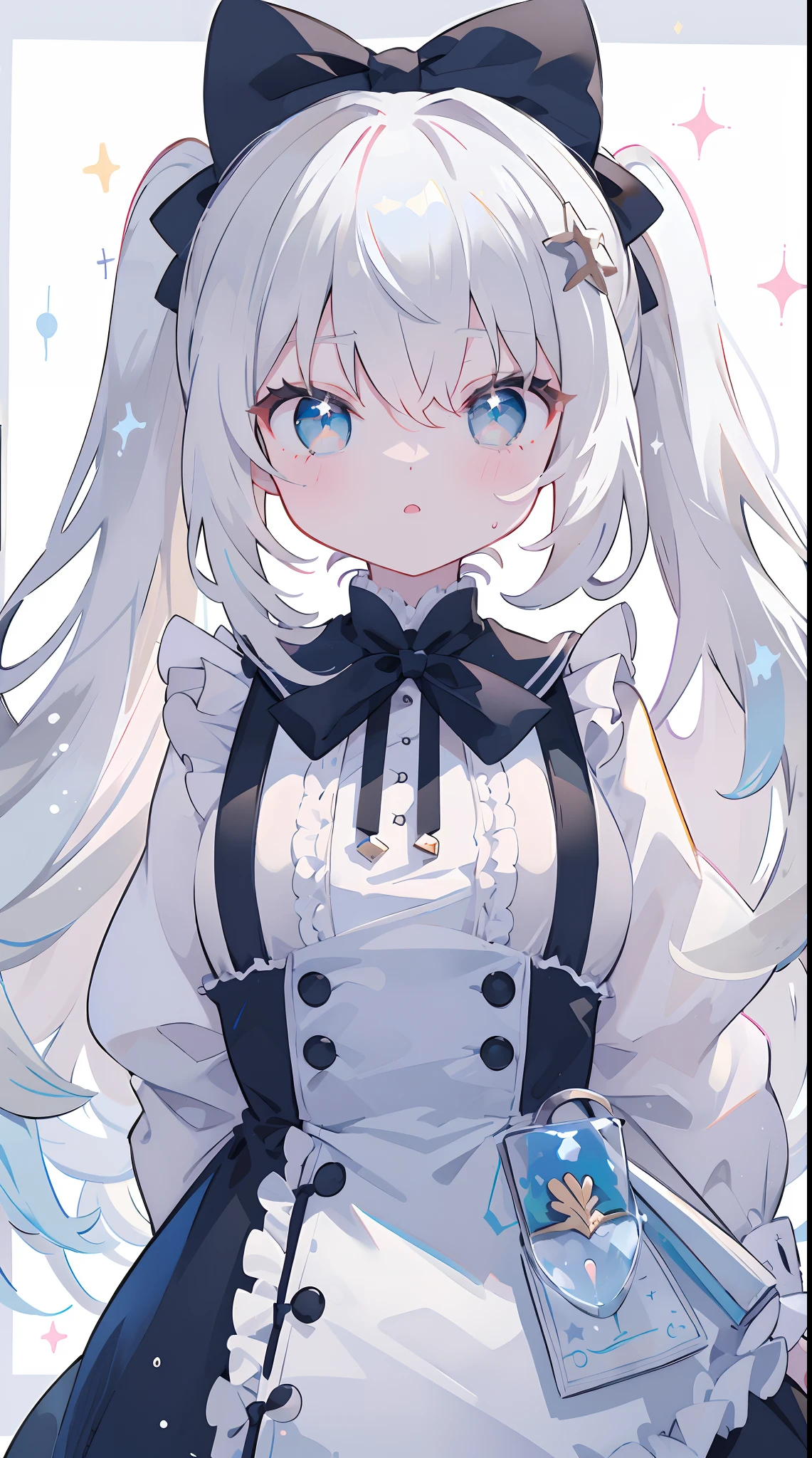 Anime girl with long white hair and blue eyes in a white dress - SeaArt AI