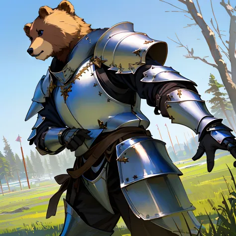 anthropomorphic bear in a gladiator helm