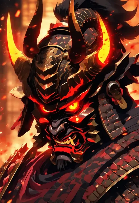 demon with red glowing eyes wearing an ancient japanese shogun armor ...