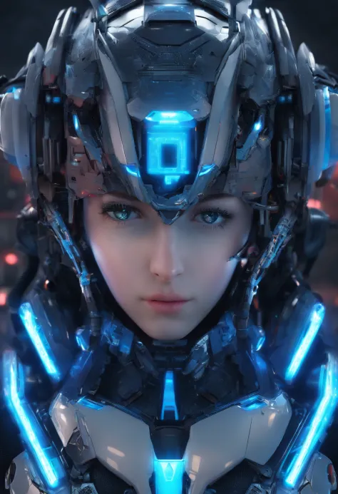 （Close up of blue haired woman and blue robot）, （anime robotic mixed with organic）, （Anime mecha Optimus Prime：1.3）, （girl in mecha cyber armor:1.3），Unreal background， trending on cgstation, Guviz,Cute cyborg girl, Smooth blue armor, Guviz-style artwork,Bl...
