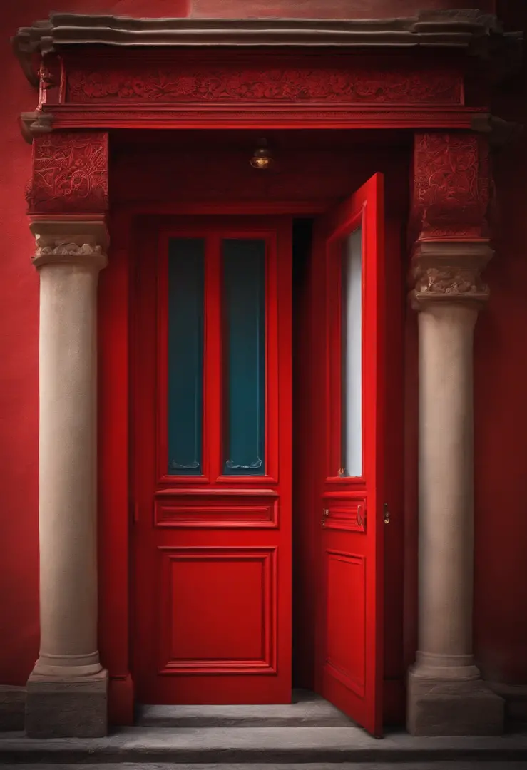 create a door that is painted red and is open