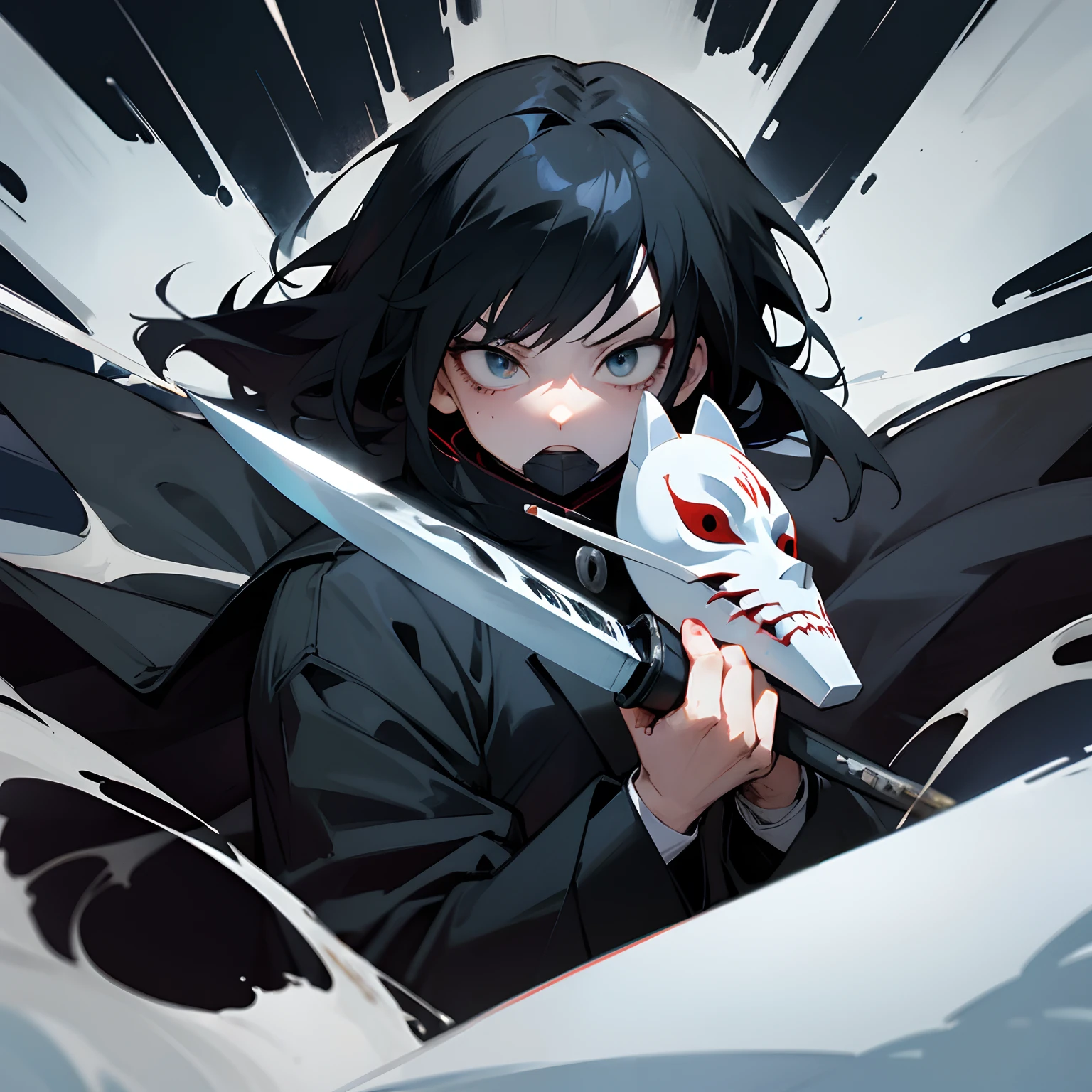 Anime girl with a knife and a mask on her face - SeaArt AI