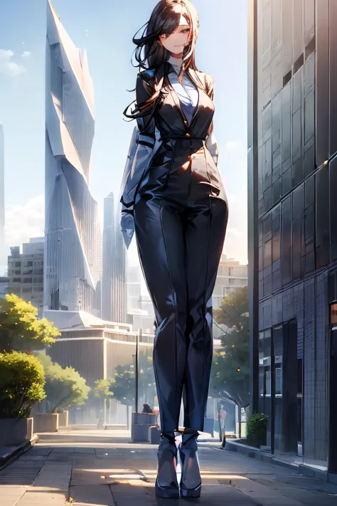 (huge maiden:0.0) , (girl taller than a building:2.0), a casual suit, ultra detailed face, detailed lips, fine eyes, balanced ey...