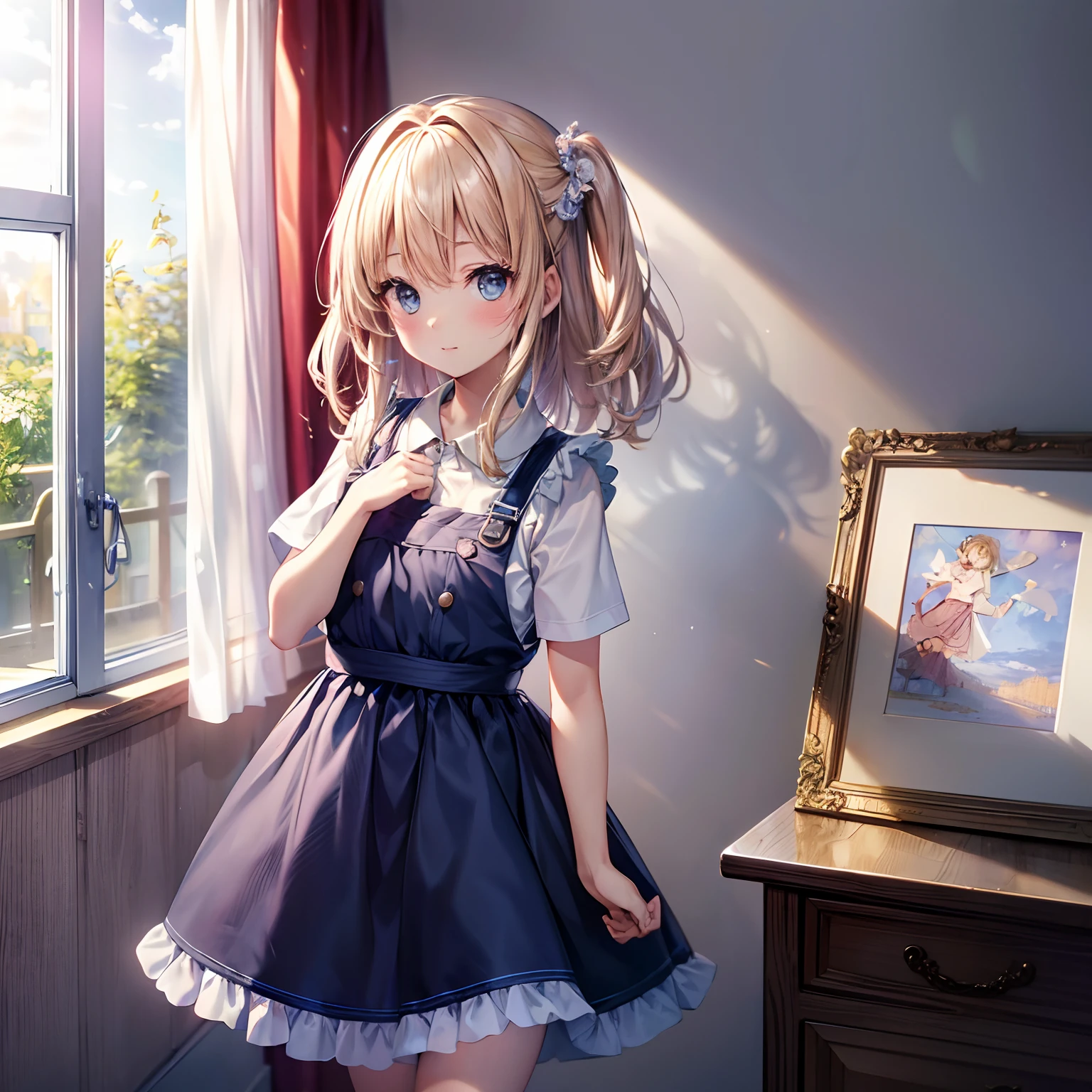 childs room、Exam Preparation、top-quality、recommended (​masterpiece, best qualtiy, hight resolution:1.2), detailliert, intricate detailes, 4K, Wearing a childcare apron、1girl in、Skirt flipping