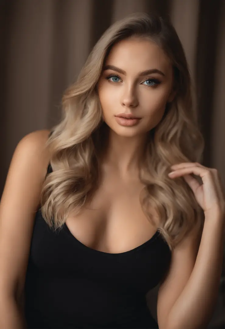 A woman in a matching T-shirt and panties, Sexy girl with blue eyes, portrait sophie mudd, Portrait of de Corinnne Kopf, blonde hair and large eyes, selfie of a young woman, Макияж Without, natural makeup, Look directly into the camera, face with artgram, ...