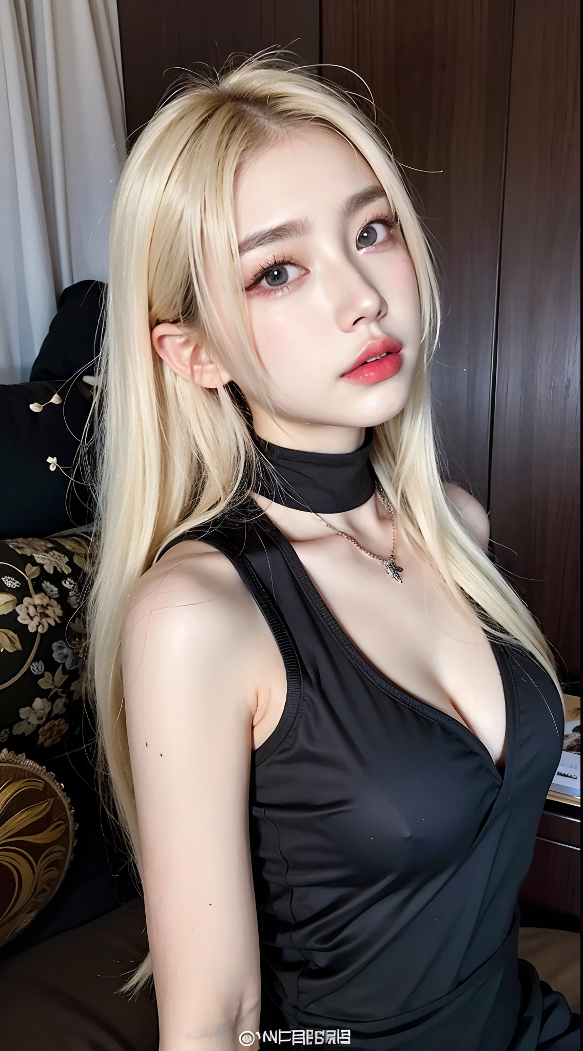 Blonde Woman Posing With Black Necklace Posing For Photo In Black Dress Ulzzangs Cruel Korean 0108