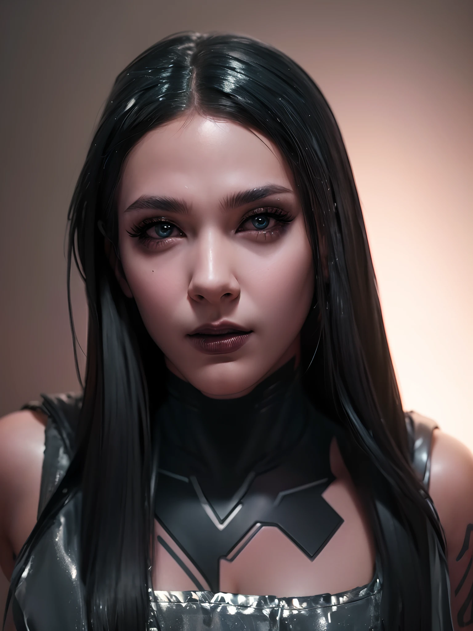 (Cyberpunk handsome girl realistic face:1) , tattoo on her skin:1 , cyber style skin:0.5 , ( looking at camera ) , fit face , black and shiny hair , a room in a future as a BG