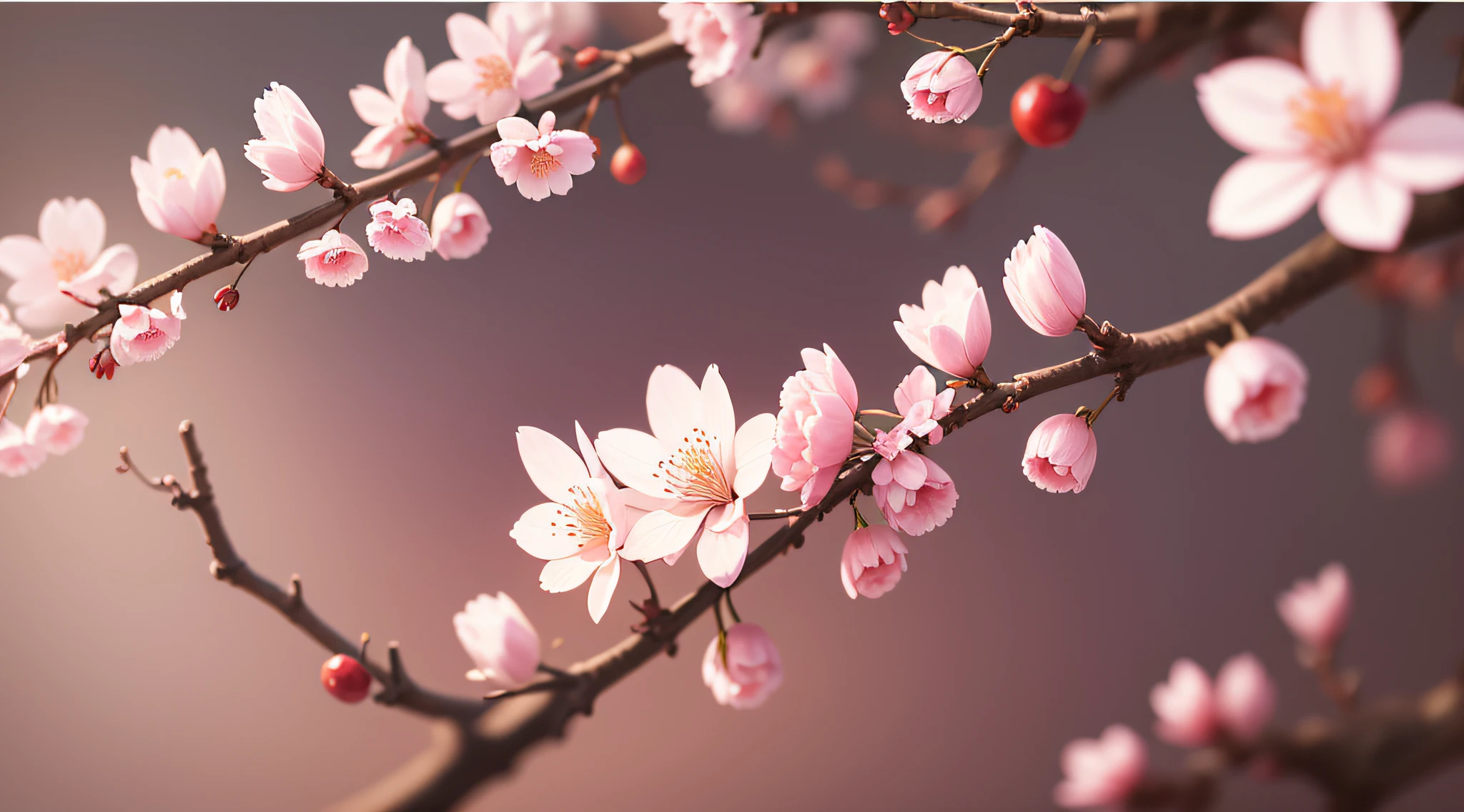 تحفة、أعلى جودة、جودة صورة فائقة الجودة、جودة الصورة 4K、رسم توضيحي لأزهار الكرز في إزهار كامل、الشجرة الكبيرة、تدرجات جميلة、طمس الخلفية