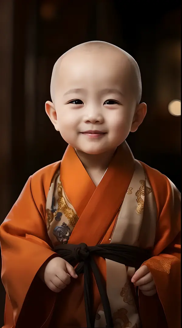 Close-up of a bald child in a robe, lovely digital painting, monk clothes, high quality portrait, buddhist monk, portrait of mon...
