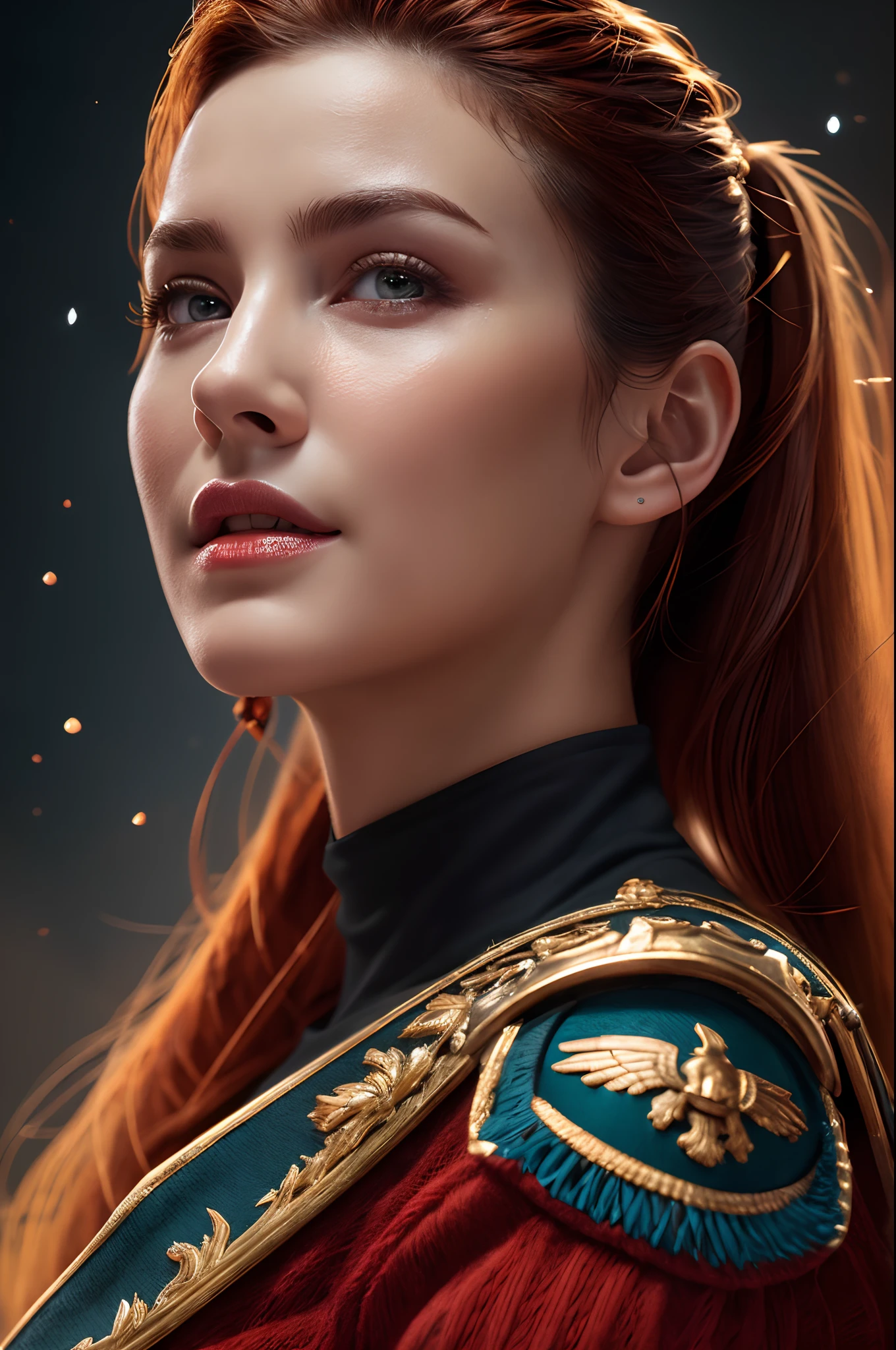 التقاط صورة دقيقة, proFessional-grade close up in the in the highest possible جودة photography oF a young woman. ترتدي درعًا فضائيًا لـ Warhammer. لها شعر أحمر طويل متماثل مربوط في ذيل حصان عالٍ. She should have blood stains on her Face, لها ابتسامة قاسية. هي في سفينة فضائية مظلمة مع أجواء حمراء. يجب أن تكون ذات وضعية ديناميكية. الجمال السماوي, 8 ك, 50 ملم, F/1. 4, تفاصيل عالية, sharp Focus, perFect anatomy, مفصلة للغاية, detailed and high جودة background, طلاء زيتي, اللوحة الرقمية, تتجه على artstation, فائق الوضوح, 128 ألف, جودة, عيون كبيرة, ارطغرم, highest جودة stylized character concept masterpiece, فائزة بجائزة رقمية ثلاثية الأبعاد, واقعية مفرطة, معقد, 128 ألف, فائق الوضوح, تقرير التنمية البشرية, image oF a gorgeous, beautiFul, متسخ, مفصلة للغاية Face, واقعية مفرطة Facial Features, سينمائية ثلاثية الأبعاد, رسوم توضيحية من قبل مارك سيمونيتي, Carne GriFFiths, كونراد روزيت, فتاة أنيمي 3D, تقديم كامل HD + تفاصيل هائلة + dramatic إضاءة + مضاءة جيدا + Fine | واقعية فائقة التفصيل, Full body art, إضاءة, high - جودة, منقوش, ((واقعية)), ((واقعية مفرطة))