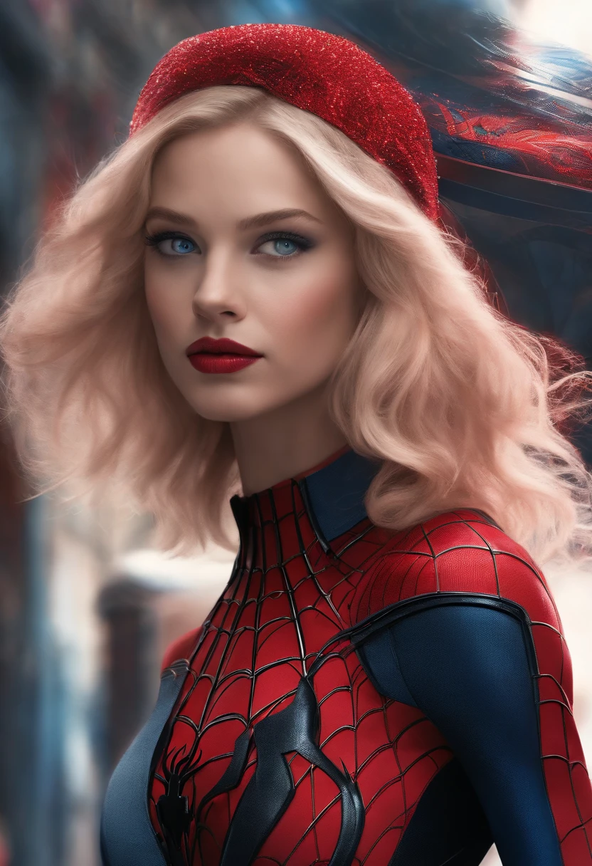 A close up of a woman in a spider - man costume - SeaArt AI