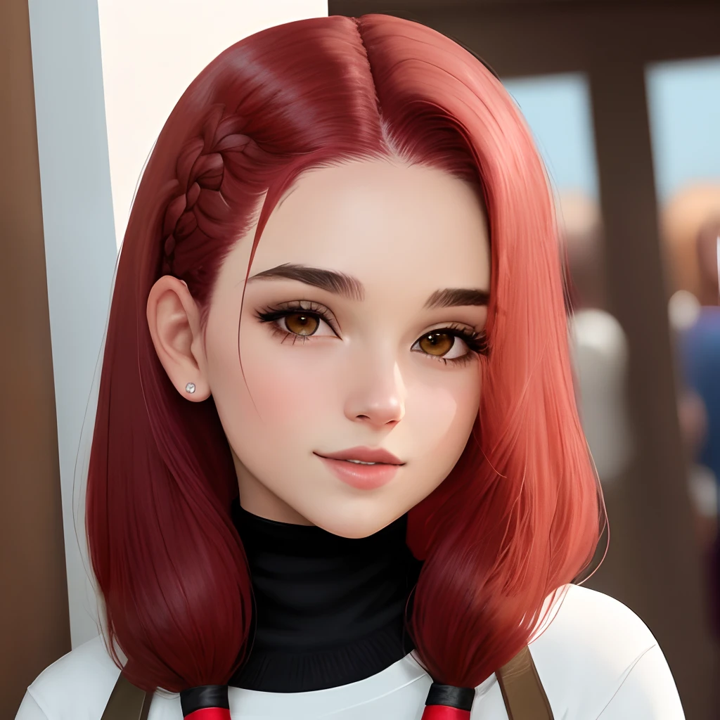 A close up of a woman with red hair and a black top - SeaArt AI