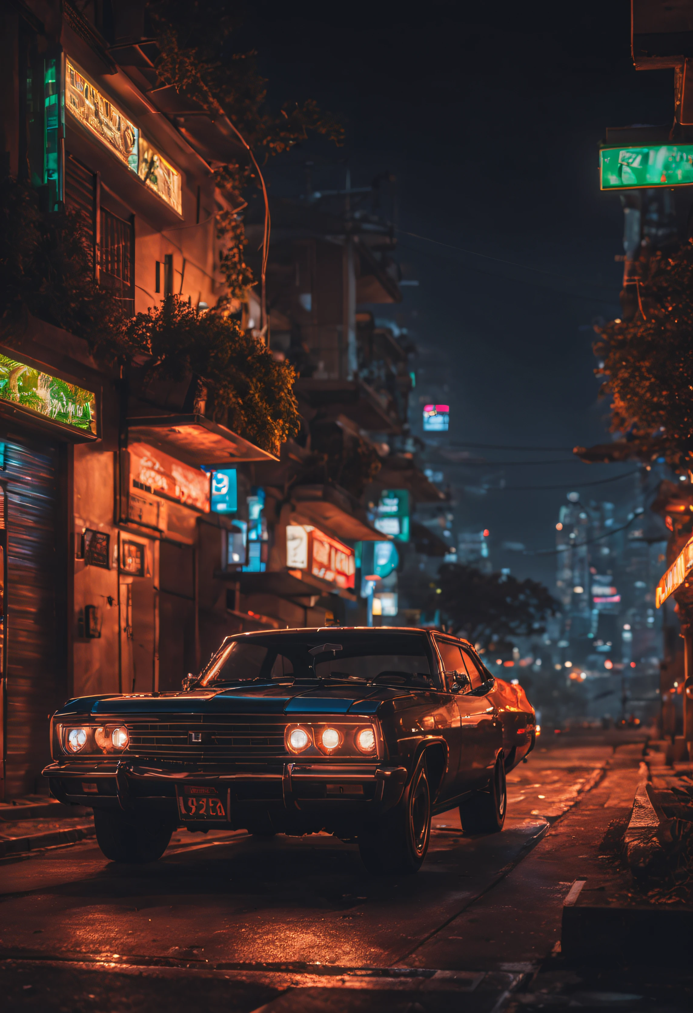 ((pixelarte)),a picture of an impala,Night city in the background,(8k, Foto RAW, best quality, master part:1.2),trending on ArtStation,videogame art,