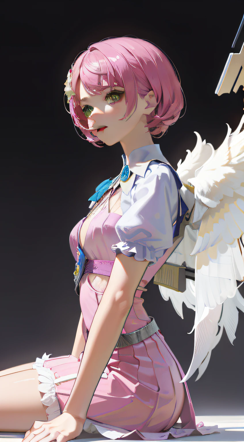 Alisa bosconovitch, melhor qualidade, contemporary, estilo plano, minimalismo, Green Eyes Flat Illustration, cabelo rosa, cabelo curto, cabelos multicoloridos, Camisa Preta, mechanical wings, Head Portrait Close-U, peito pontudo, decote, super decote, middlebreasts, Tekken，cabelo rosa pastel, 1girl, em quimono, hand-painted，Desenho de linha sem cor, colorida do yandere pastel, Tekken, Super cute pink hair girl with gothic makeup on the side, com roupa de empregada，figura esbelta，robusto，He sat on the floor，Vestido com roupas de empregada rosa e branco，cabelos muito curtos，com orelhas de gato，quadratic element，, kawaii cor-de-rosa na roupa da era de 1910, Alisa Bosconovich pink lips, no estilo da paleta de cores suave aurorapunk, an anime illustration of his face, gifs animados, hand drawn animation, charming sketches, suave e brilhante, romantismo nebuloso, Estilo Superflat, fundo branco - ar 1:1 - niji 5 - estilo expressivo --s 50 ,Pink kawaii girl in the era of 1920s clothesPink eagles, vestindo uma camisa branca brilhante, no estilo da paleta de cores suave aurorapunk, an anime illustration of his face, gifs animados, hand drawn animation, charming sketches, suave e brilhante, romantismo nebuloso, Estilo Superflat, fundo branco - ar 1:1 - niji 5 - estilo expressivo --s 50, Absurdo, Altas, ultra detalhados, (1girl:1.3), quebrar , Crie uma imagem com uma bela caligrafia, com letras expressivas, floreios elegantes e um senso de habilidade e habilidade.