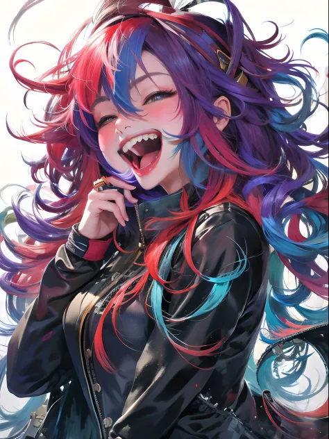 chica anime con pelo largo y pelo rojo y azul cantando, Anime Moe Artstyle, Anime visual de una chica linda, [[[[sonriendo malva...