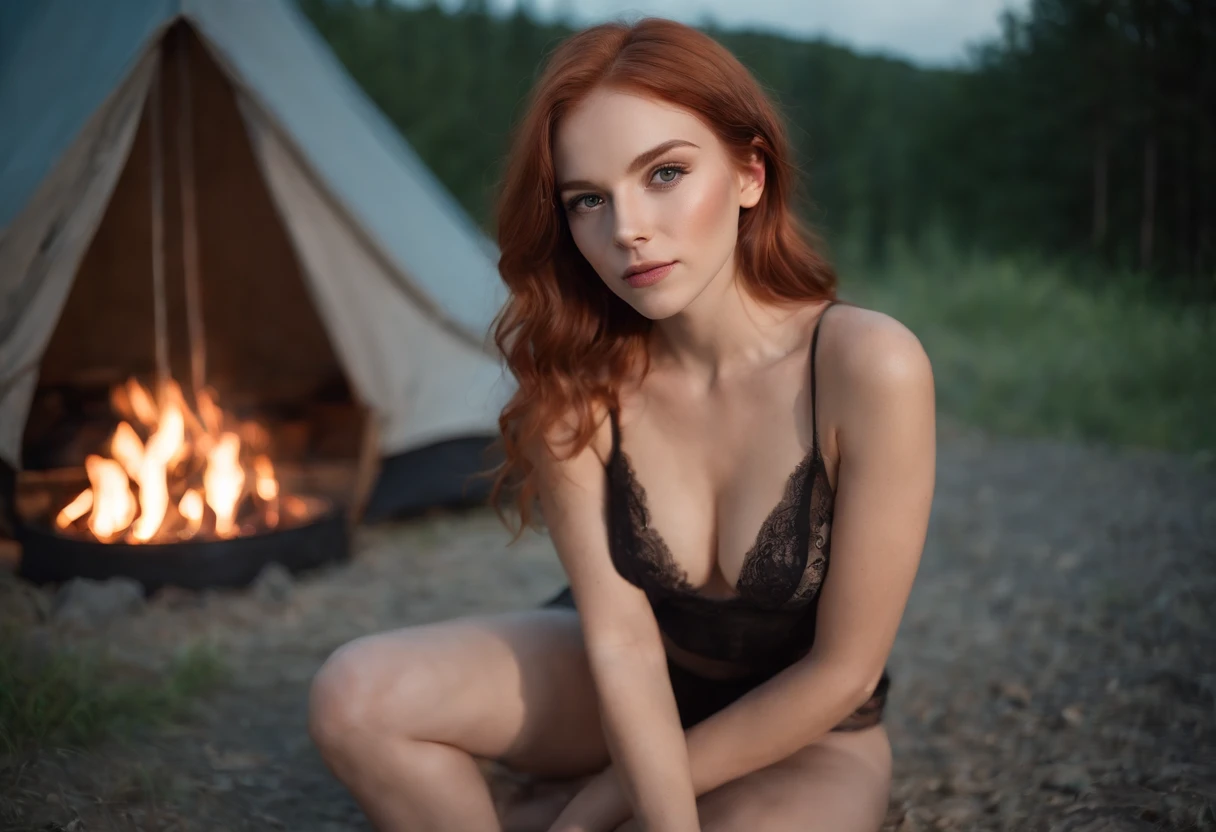 Beautiful sexy attractive redhead black lingerie sexy eyes