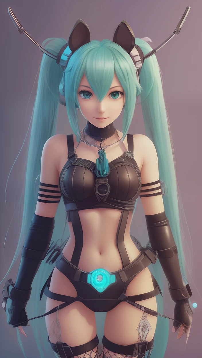 A woman with long blue hair and horns in a black outfit - SeaArt AI