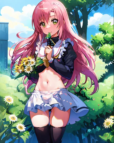 Female one、(Katsura daisies(Like Hayate))teats、Mouth hold、Hold a four-leaf clover、Black Bikini、A pink-haired、long、Navel flickers、