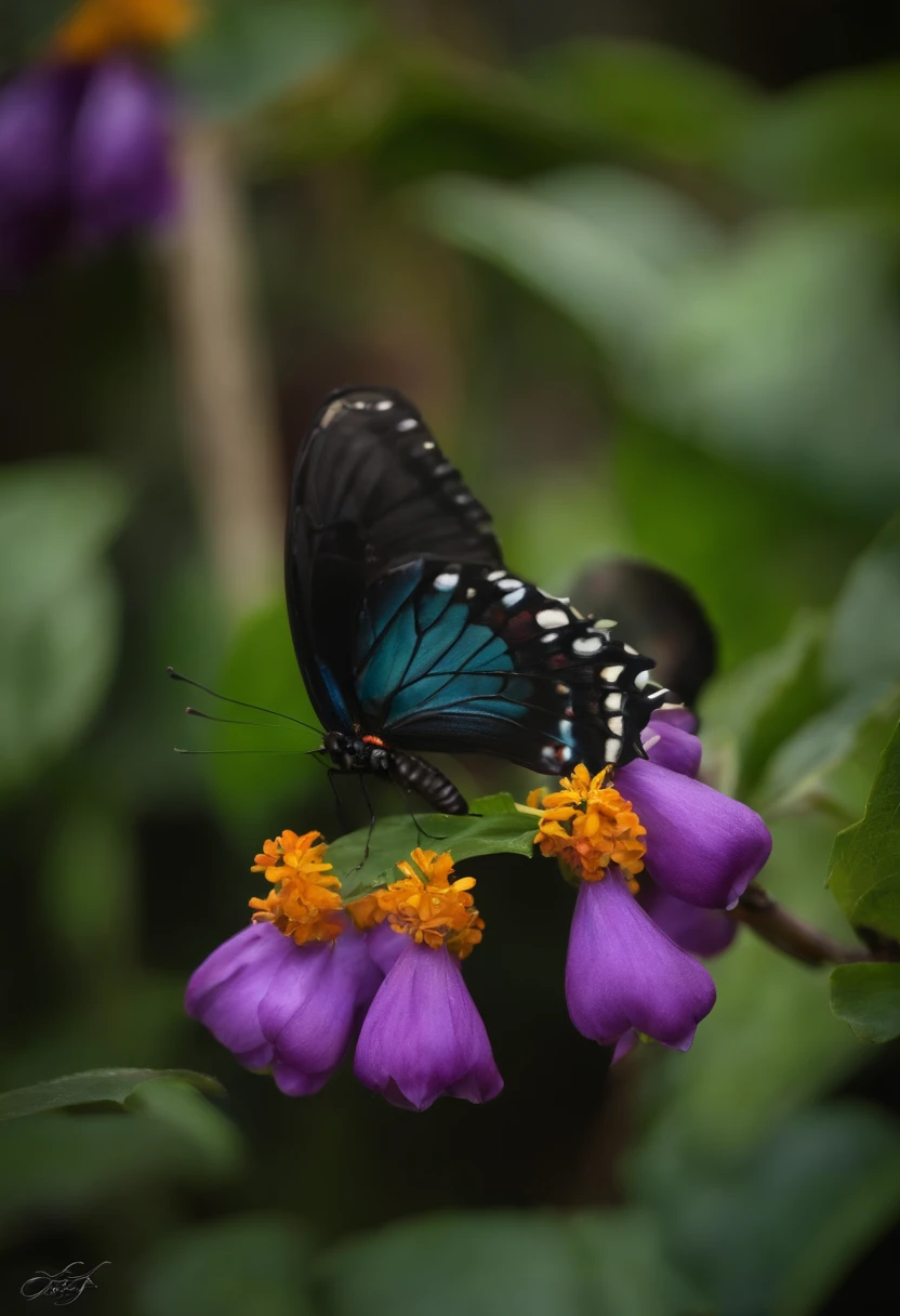 Purple flowers with a butterfly on it - SeaArt AI