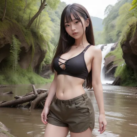 masutepiece、Top quality raw photos、10yaers old、beautiful countenance、cleavage  of the breast、Sportsbra、Nipple convexity、a junior high school student、Navel  out、uninhabited island、survival、muddy clothes、japanes、The whole body is  covered in