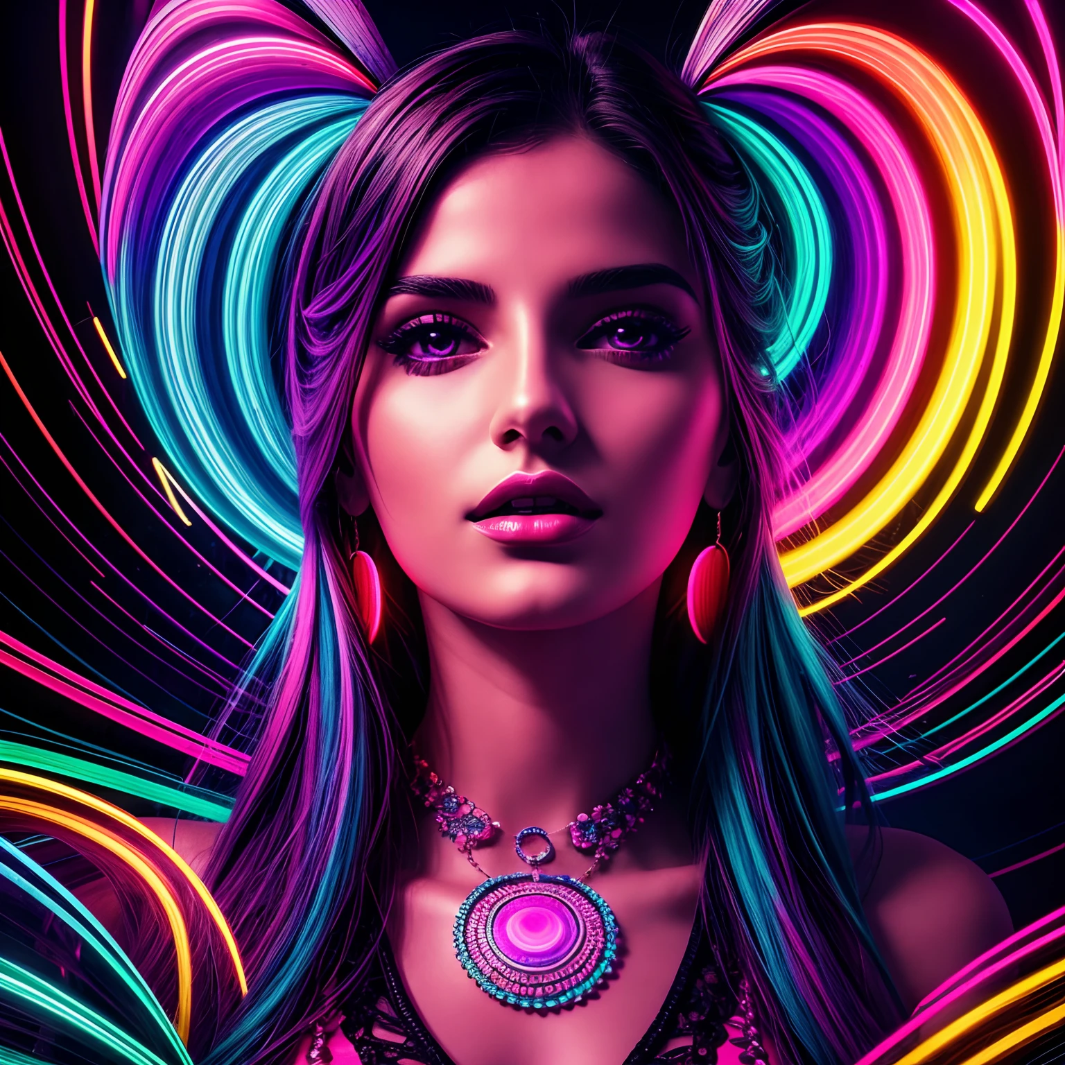 Digital art, by IrinaKapi. A sensual woman, neon luminescent paradoxical psychedelic, masterpiece