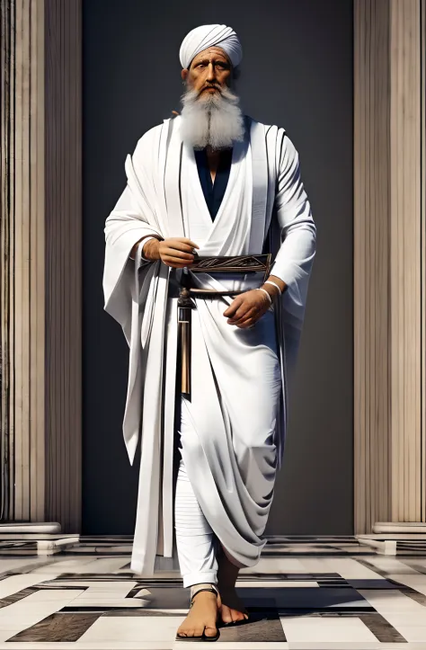 (Pythagoras ) a painting of a man with a beard and a white robe, hermes trismegistus, archimedes, inspired by Theophanes the Gre...