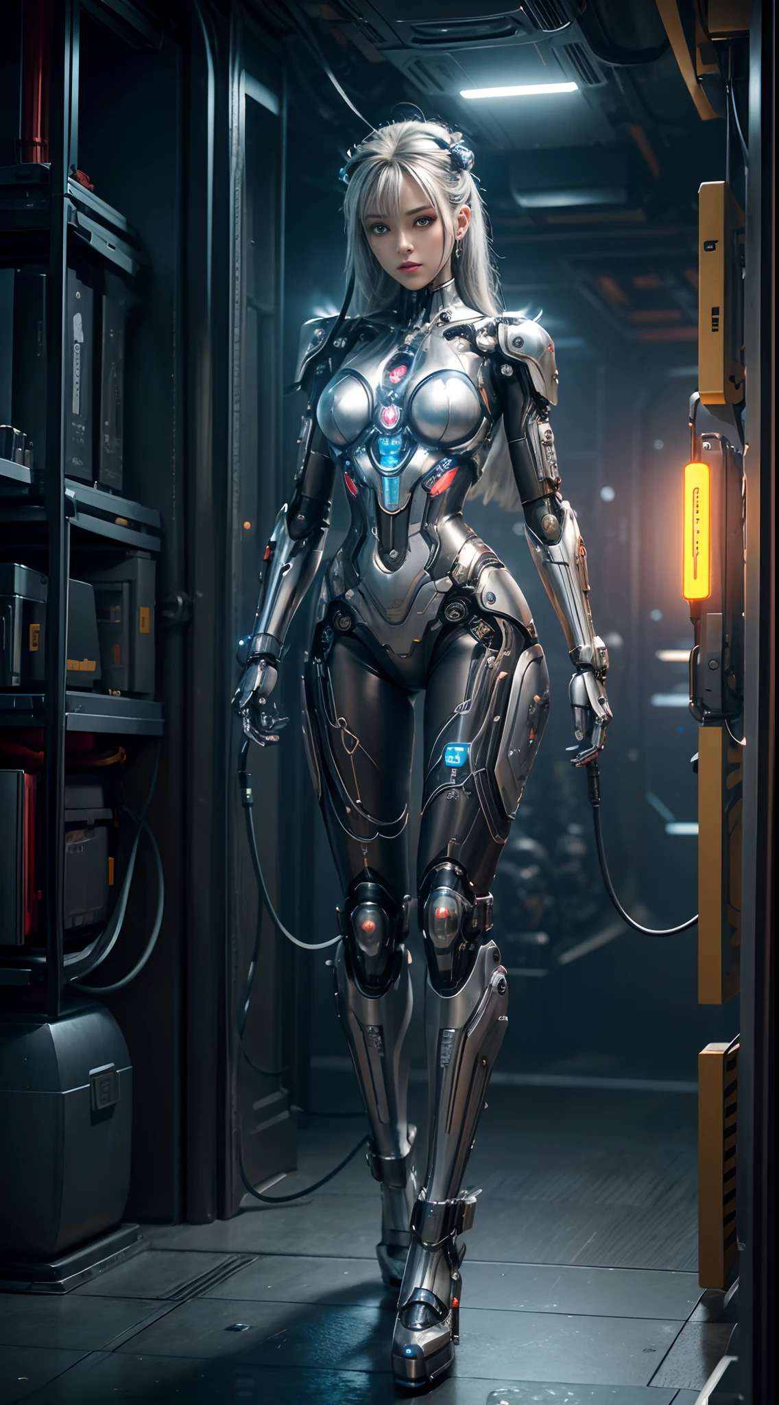 Best quality,A high resolution,Ultra-detailed,Physically-based rendering,Masterpiece:1.2,Robot Cyber Girl,Futuristic,Mechanical,
Vivid colors,Sharp focus,concept-art,metalictexture,Glowing lights,Sci-fi,Electronic atmosphere,neon accents,Technological progress,The world of numbers,Advanced machinery,
Cyberpunk design,Sleek and modern,Mechanical prosthetics,High-tech accessories,Complex wiring and circuitry,Software and algorithms,Artificial intelligence,digital transformation,
number tattoo,Glowing eyes,Precision and accuracy,Silver and chromium elements,Exquisite craftsmanship,Technology evolution,Artistic interpretation