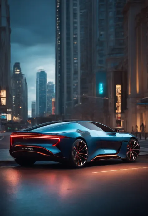 Masterpiece, Best quality, urban skyline，The car of the future