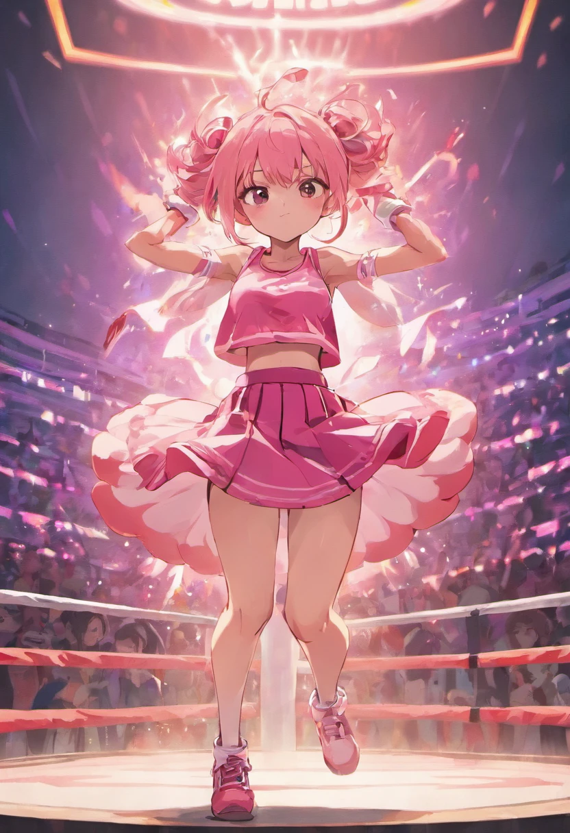 A girl in a pink dress standing in a boxing ring - SeaArt AI