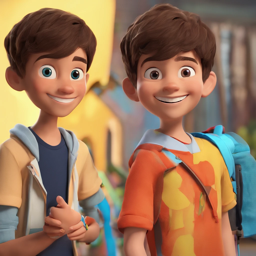 Alexander is a smiling 10-year-old human boy, com seu fiel amigo, Noah. Um cockie spanish