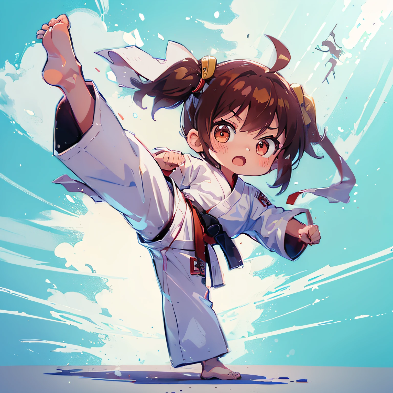 Anime girl in karate stance with birds flying around her - SeaArt AI