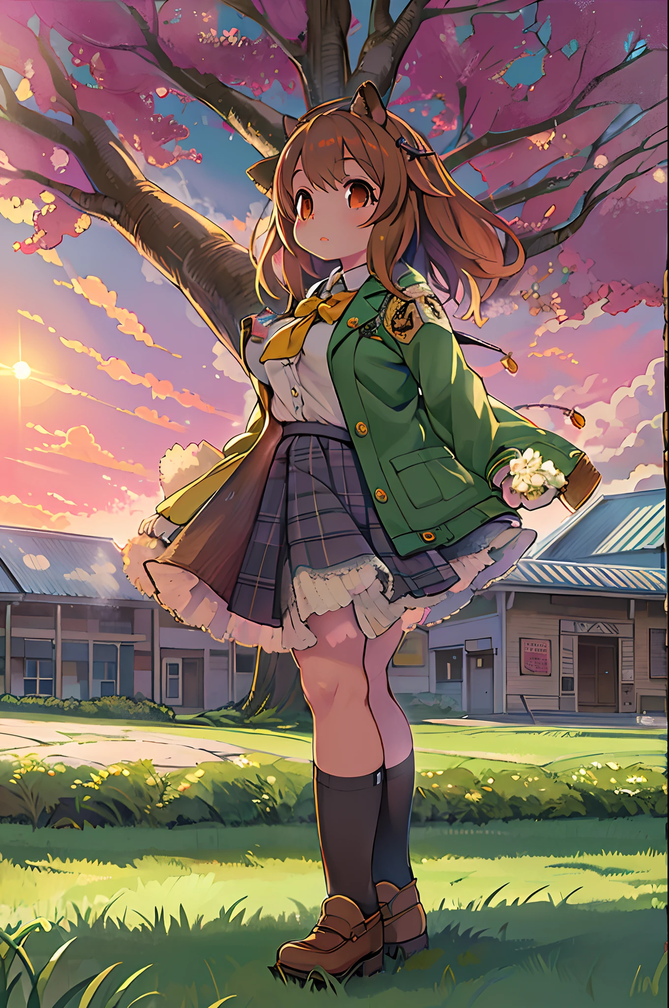 Anime girl in a school uniform standing in front of a tree - SeaArt AI