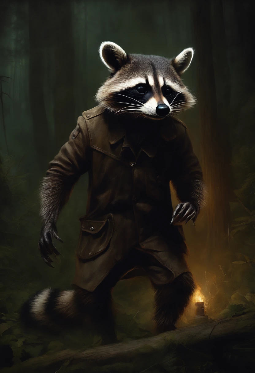 A close up of a raccoon in a coat and a hat - SeaArt AI