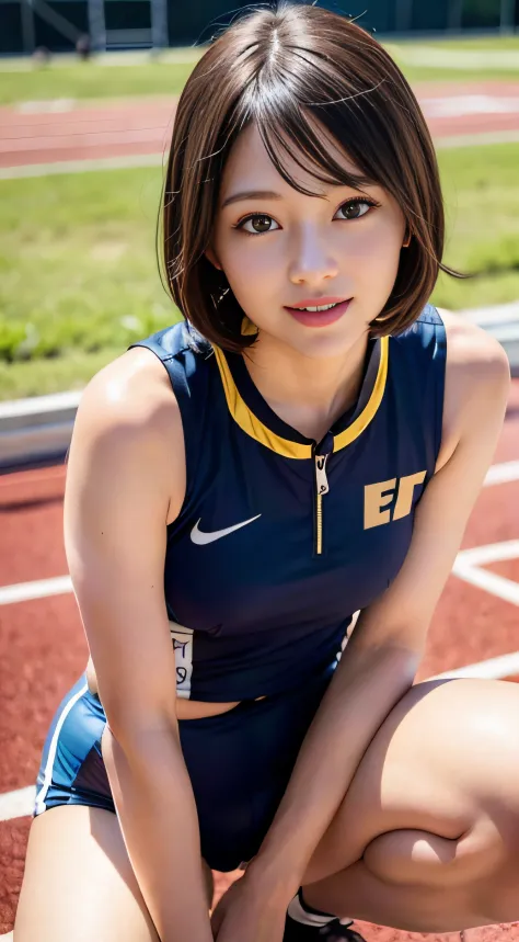 Before the start of the track and field sprint、（Yellow track and field uniform）、{Small size vest、Wear high-leg bloomers}、（The ar...