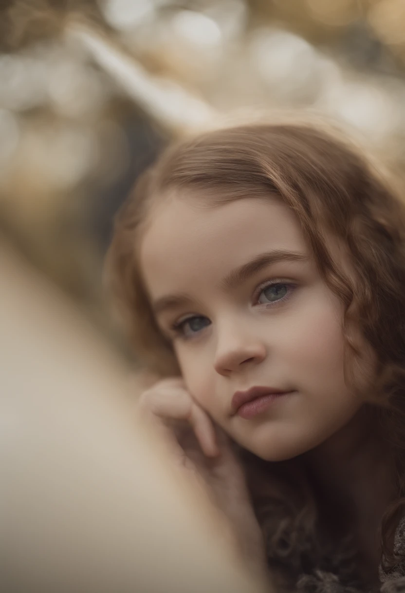 A close up of a young girl with a blue dress and red belt - SeaArt AI