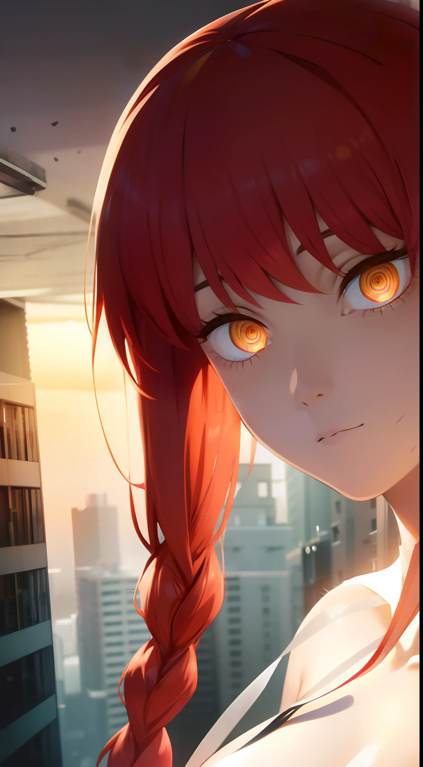 Anime girl with red hair and orange eyes looking at the camera - SeaArt AI